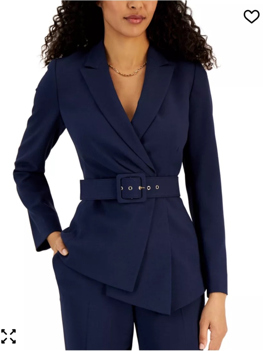 Tahari ASL Navy Belted Wrap Blazer